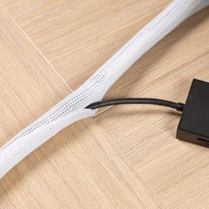 Kabelgoot : zelfsluitende kabelgoot wit voor beter bureau kabelmanagement – 12 mm tot 20 mm x 3 m kabelslang wit – op maat te snijden kabelbeschermer voor thuis en op kantoor