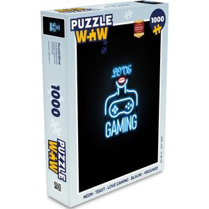 Puzzel Neon - Tekst - Love gaming - Blauw - Vrouwen - Legpuzzel - Puzzel 1000 stukjes volwassenen