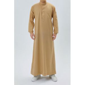 Thoby3 - Caramel Sands - Beige - Satijn geweven katoen - Islamitische Kleding/Producten – Qamis/Djellaba/Thobe/Abaya/Kandora/Gebedskleding voor Mannen/Heren
