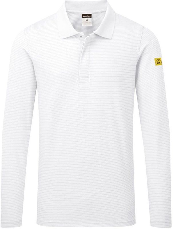 Portwest - AS23 - Polo - Wit - Lange Mouw - Antistatisch