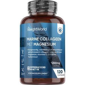 WeightWorld Marine Collageen capsules - 1200 mg gehydrolyseerd viscollageen - Verrijkt met magnesium, CoQ10, hyaluronzuur, zink en vitamine C