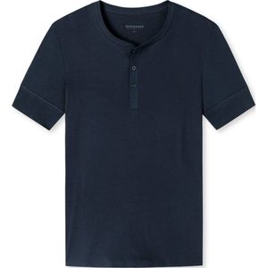 SCHIESSER Retro Rib T-shirt (1-pack) - heren shirt korte mouwen dubbelrib biologisch katoen knoopsluiting donkerblauw - Maat: S