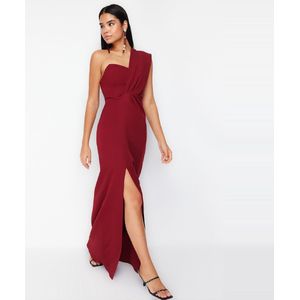 Trendyol Bordeauxrode Kraag, Gedetailleerde Geweven Elegante Avondjurk Voor De Nacht, Afstudeerjurk Tprss21Ae0185