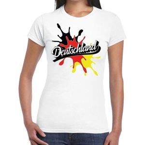 Deutschland/Duitsland landen t-shirt spetter wit voor dames - supporter/landen kleding Duitsland XS