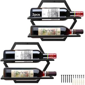 Metalen wandgemonteerde wijnhouder, Stemware Glass Reck, 2 stuks hangend glas wijnrek wandbehang rode wijnrek organizer met 3 steelglashouders voor thuis keuken bar displaydecoratie (BB)