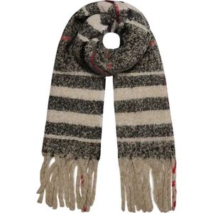 Sjaal- Shawl - geruit - gestreept - warm - zacht - 100% acryl - zwart - beige - rood - herfst / winter - 180 x 45 cm