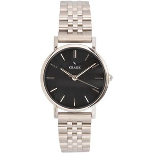 KRAEK Senna Zilver Zwart 32 mm | Dames Horloge | Stalen horlogebandje | Schakelbandje | Minimaal Design | Solis collectie