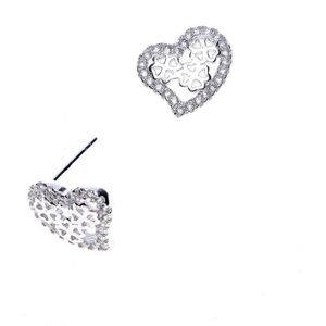 Oorbellen dames | Oorstekers | Rhodium plated hartvormige oorsteker met cubic zirkonia steentjes | WeLoveSilver