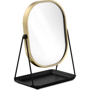 Navaris make-up spiegel - Tafelspiegel met opbergruimte voor sieraden - Staande cosmeticaspiegel met twee kanten - Met 3x vergroting - Zwart/Goud