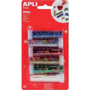 Apli Kids glitterpoeder, blister met 6 tubes in geassorteerde kleuren