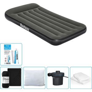 Bestway luchtbed - 1-Persoons - 99 x 188 x 30 cm - Groen - Inclusief Hoeslaken - Kussen - Kussenbeschermer - Pomp en Reparatieset