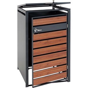 XL 1/2 afvalbakdeksel MCW-J81, afvalbak metaal 36kg antraciet ~ donkerbruin kersenhout look