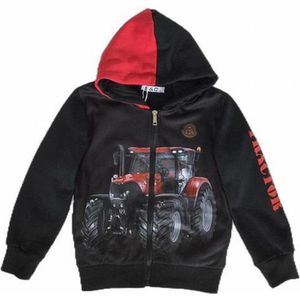 Kinder vest rode tractor trekker kleur zwart maat 122/128 sweatvest full color print Zeer mooi!
