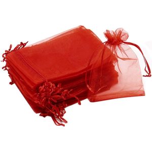 Fako Bijoux® - Organza Zakjes - 9x12cm - Feestzakjes - Snoepzakjes - Cadeauzakjes - Sieradenzakjes - Rood - 20 Stuks