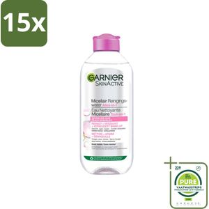 15 x Garnier - SkinActive - Micellair Reinigingswater - Gevoelige Huid - Milde Reiniging & Make-Up Remover - 400 ml - Grootverpakking - Micellair Water - Reinigingswater - Gevoelige Huid - Make-up Remover - Milde Reiniging
