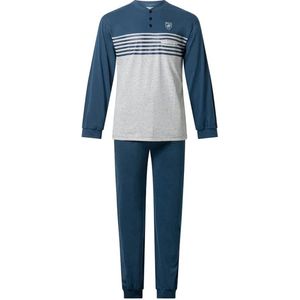 Gentlemen tricot heren pyjama - Navy/green stripe - XXL - Blauw