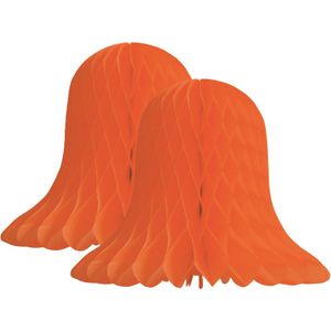 Kerstklok lampion - 2x - oranje - 20 cm - papier - kerstversiering - kerstbel decoratie - brandvertragend