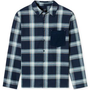 Heren Flanellen Pyjamashirt met knoopsluiting - Mix & Relax - Doorknoop pyjamashirt lange mouw - 48 - Blauw