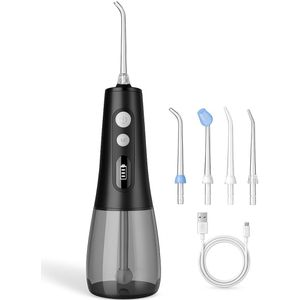 Yurda Premium Waterflosser - Monddouche - Elektrisch Flosapparaat - 9 Drukniveaus - 4 Opzetstukken – Volledige reiniging - Draadloos en Oplaadbaar - Waterdicht - Compact Ontwerp