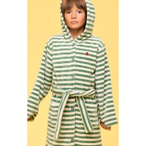 Woody Unisex Badjas groen-beige streep - maat 116/6J
