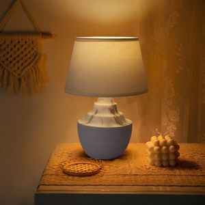 Aigostar Tafellamp - Grijs met wit - Keramiek - Lamp met kap - H29cm
