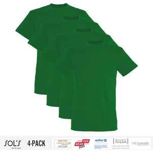 4 Pack Sol's Heren T-Shirt 100% biologisch katoen Ronde hals Kelly Groen Maat L