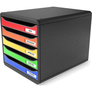 ACROPAQ - Ladeblok met 5 laden - Ultrasterk, Stapelbaar - Ladebox, Sorteerbak - Zwart / Harlekijn