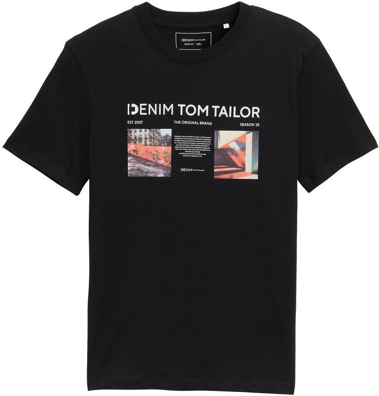 TOM TAILOR Denim Heren T-shirt met foto-print, 29999 - Black, XXL