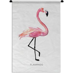 Wandkleed FlamingoKerst illustraties - Een roze flamingo gemaakt met waterverf op een witte achtergrond Wandkleed katoen 60x90 cm - Wandtapijt met foto