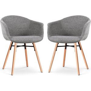 Nolon Nena-Otis Eetkamerstoelen Set van 2 Donkergrijs - met Armleuning - Stof - Houten Poten - Scandinavisch