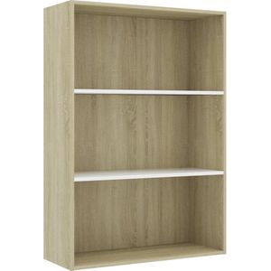 vidaXL - Boekenkast - 3 - schappen - 80x30x114 - cm - hout - wit - sonoma - eikenkleur