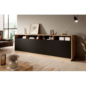 Meubella - Dressoir Acuna - Mat zwart - Eiken - 238 cm