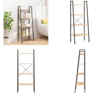 vidaXL Ladderrek met 4 schappen 56x35x140 cm lichtbruin en zwart - Ladderrek - Ladderrekken - Boekenrek - Boekenkast