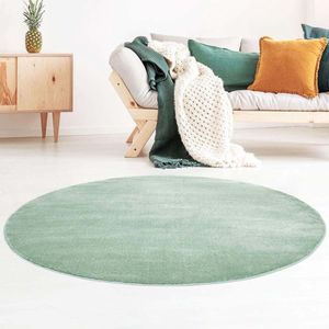 Rond vloerkleed effen velours Gala - mintgroen 120 cm rond