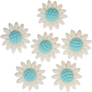 Taartdecoraties Madelief bloemen blauw 6st