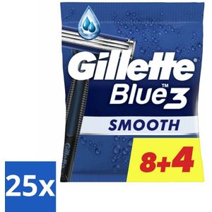 Gillette - Blue III Smooth - Wegwerpscheermesjes - Comfort en bescherming - 12 Scheermesjes - Bulkverpakking - 25 stuks