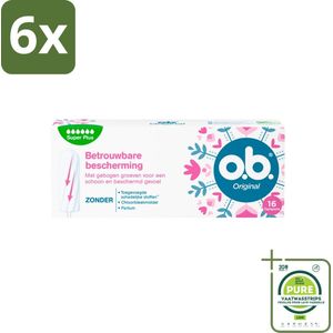 o.b. Tampons - Original Super Plus - Voor Extra Bescherming en Comfort - 16 Tampons - Voordeelverpakking - 6 stuks - Menstruatieschijfjes - Tampons