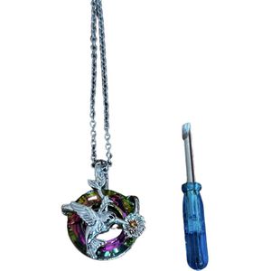 Bijoux by Ive - Ashanger met ketting  -  Kolibrie - bloem - Multicolor - Zilverkleurig - Assieraad
