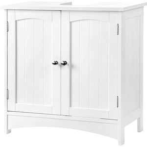wastafel onderkast onderkast badkamermeubel 2 deuren met verstelbare plank hout, wit, 60 x 60 x 30 cm (B x H x D) BBC01WT