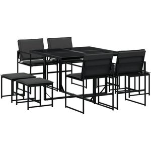 vidaXL Tuinset - 9-delig - Met Kussens - Zwart Tuinset - Buitendecoratie - Eetkamer Set - Lounge Set - Textiel