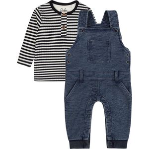 Dirkje - Bio Basic - Kledingset - 2delig - Tuinbroek - Blue jeans - Baby t-shirt ls organic cotton - Maat 68
