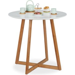 Relaxdays ronde eettafel - Scandinavisch - voor 2 personen - bamboe - mdf - 75x80 cm - wit-natuur