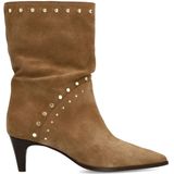 Manfield - Beige Suède Laarzen - Dames - Met Studs - Slanke Hak 6 cm