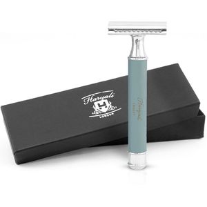 Haryali London Double Edge (DE) veiligheidsscheermes - stevig handvat - metalen en stalen afwerking - herbruikbaar veiligheidsscheermes geschikt voor mannen en vrouwen (grijs)