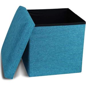 Opbergdozen Poef Kubus Opvouwbare Zitkubus met Traagschuim Zitting - Blauw-Groen