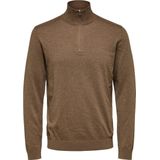 Selected - Heren Sweaters Berg Half Zip Cardigan Teak - Bruin - Maat S