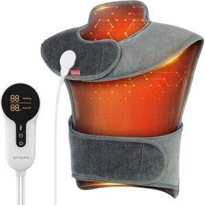 Infrarood warmtekussen voor rug, schouders en nek - 50 x 56 cm, 6 warmtestanden, snel opwarmen, wasbaar
