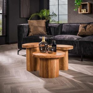 Ronde salontafel set van 3 Adam robuust acaciahout