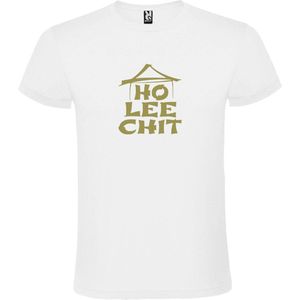 Wit t-shirt met "" Ho Lee Chit "" print Goud size S