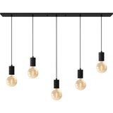 Calex Retro Plafondlamp - 5x E27 - Hanglamp Industrieel - 14 x 130 cm Pendellamp - Zwart